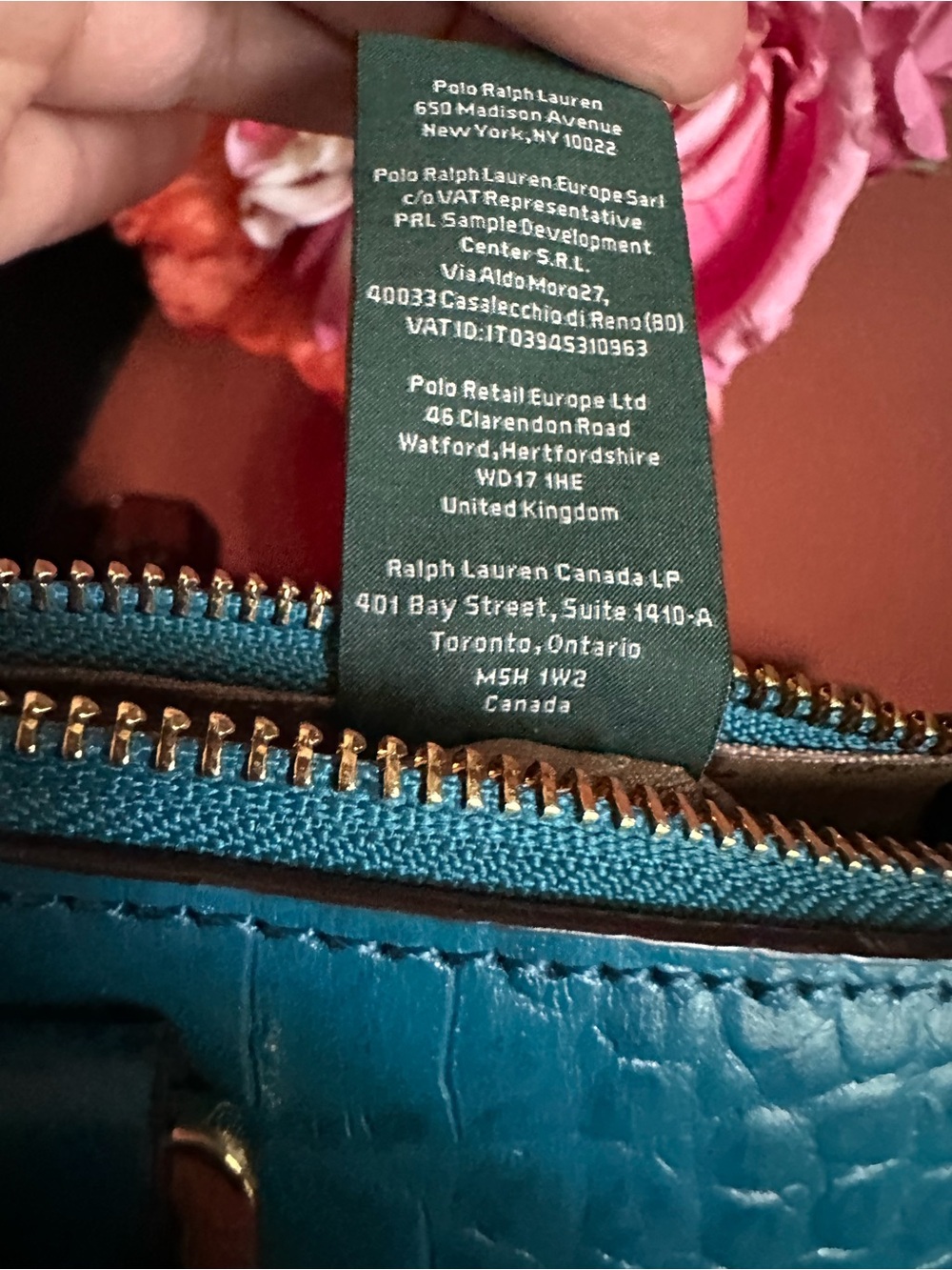 Ralph Lauren Turquoise Croc-Embossed Satchel with Gold Hardware - Picture 10 of 16